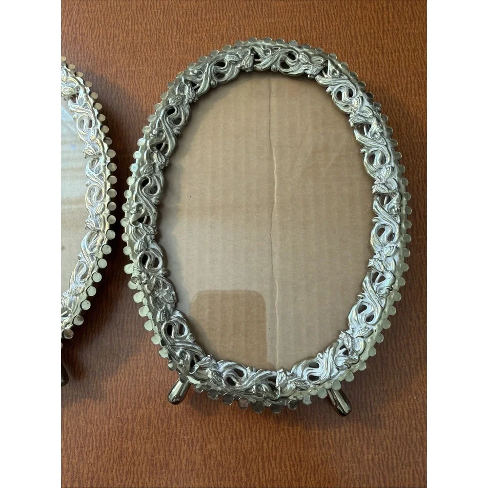 Vintage Pair Photo Frames Gold Ornate Free Standing 7.5 
